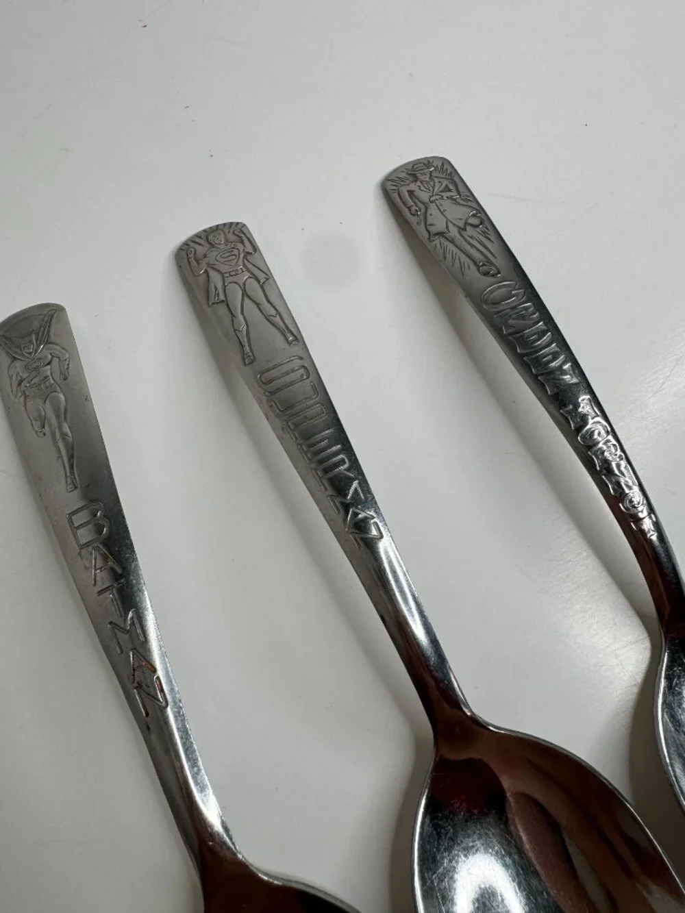 Imperial Flatware Vintage 1966 Set of Superhero Spoons Batman Superman Green Hor